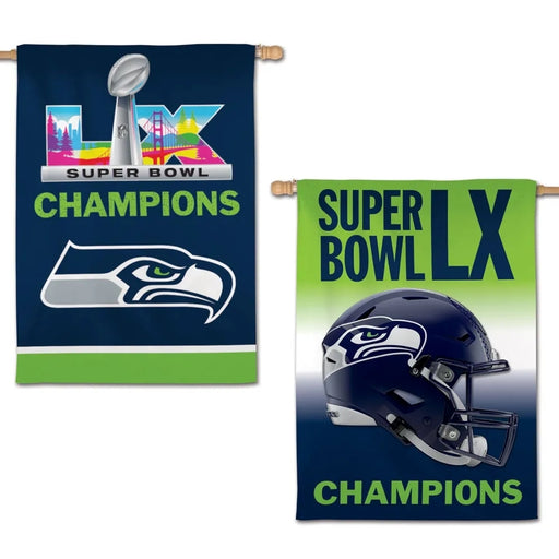 Seattle Seahawks Super Bowl LX Champions 2-Sided Vertical Flag