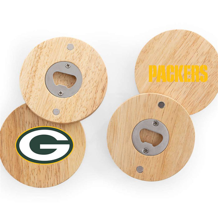 Green Bay Packers Coasters with Bottle Openers Set of 4
