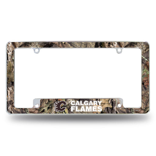 Calgary Flames Mossy Oak 12" x 6" Chrome All Over Automotive License Plate Frame for Car/Truck/SUV    