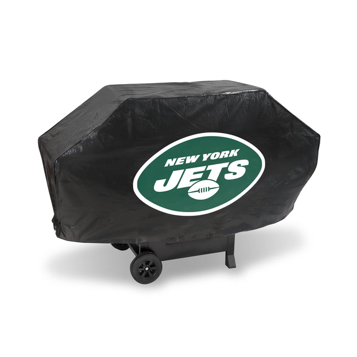 New York Jets Black Deluxe Vinyl Grill Cover - 68" Wide/Heavy Duty/Velcro Staps    