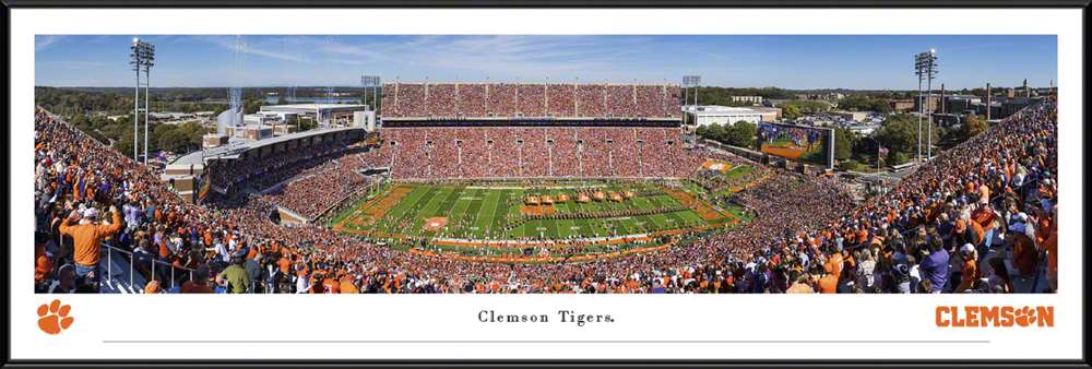 Clemson Tigers Football Run Out Panoramic Picture - Memorial Stadium Fan Cave Decor  Standard Frame