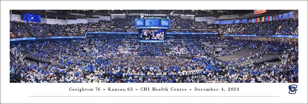 Creighton Blue Jays 76 vs Kansas Jayhawks 63, 2024 Basketball Game Panorama Print