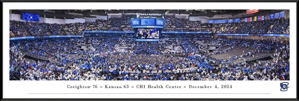 Creighton Blue Jays 76 vs Kansas Jayhawks 63, 2024 Basketball Game Panorama Print - Standard Frame