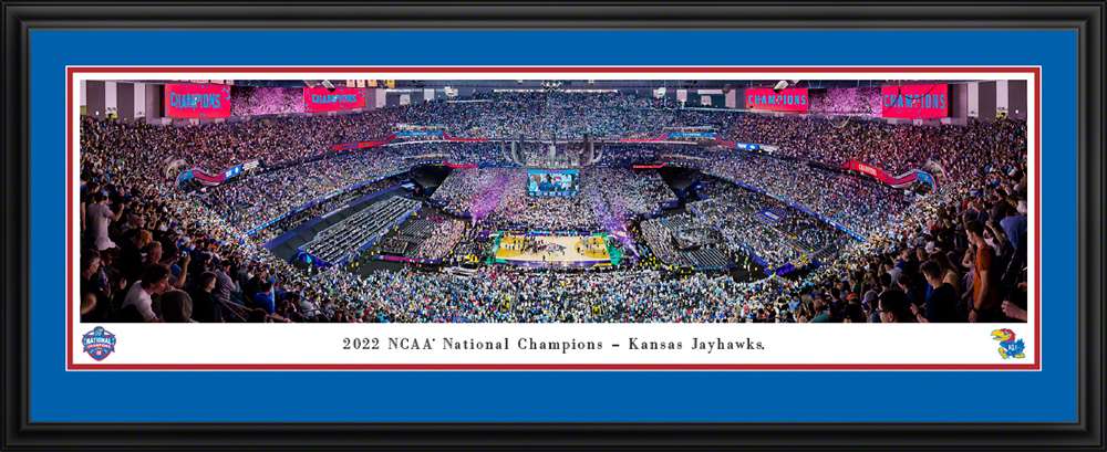 2022 NCAA Men's Basketball National Champions Panoramic Picture - Kansas Jayhawks  Deluxe Frame