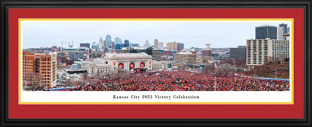 Kansas City Celebrates - 2023 Kansas City Chiefs Victory Parade Panoramic Fan Cave Decor  Deluxe Frame