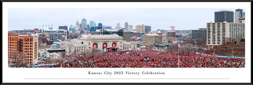 Kansas City Celebrates - 2023 Kansas City Chiefs Victory Parade Panoramic Fan Cave Decor  Standard Frame