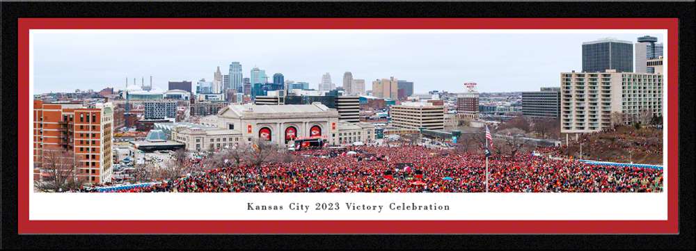 Kansas City Celebrates - 2023 Kansas City Chiefs Victory Parade Panoramic Fan Cave Decor  Select Frame
