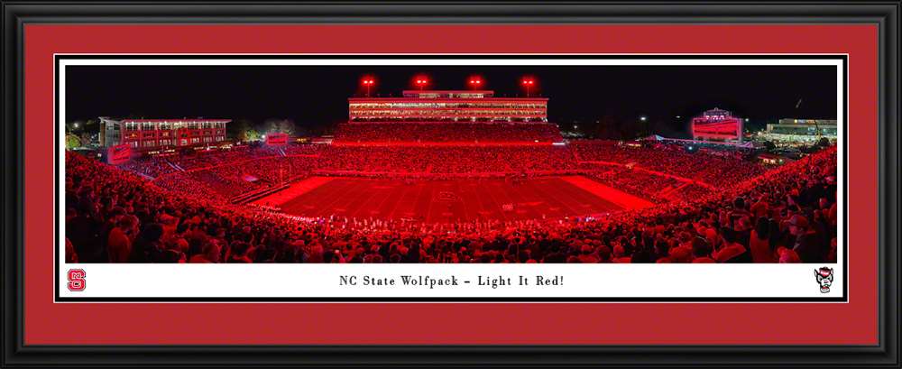 North Carolina State Wolfpack Football Panoramic Picture - "Light It Red" Carter-Finley Stadium Fan Cave Decor  Deluxe Frame