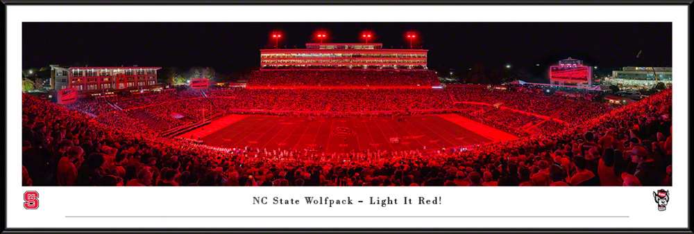 North Carolina State Wolfpack Football Panoramic Picture - "Light It Red" Carter-Finley Stadium Fan Cave Decor  Standard Frame