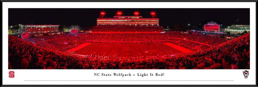 North Carolina State Wolfpack Football Panoramic Picture - "Light It Red" Carter-Finley Stadium Fan Cave Decor  Standard Frame