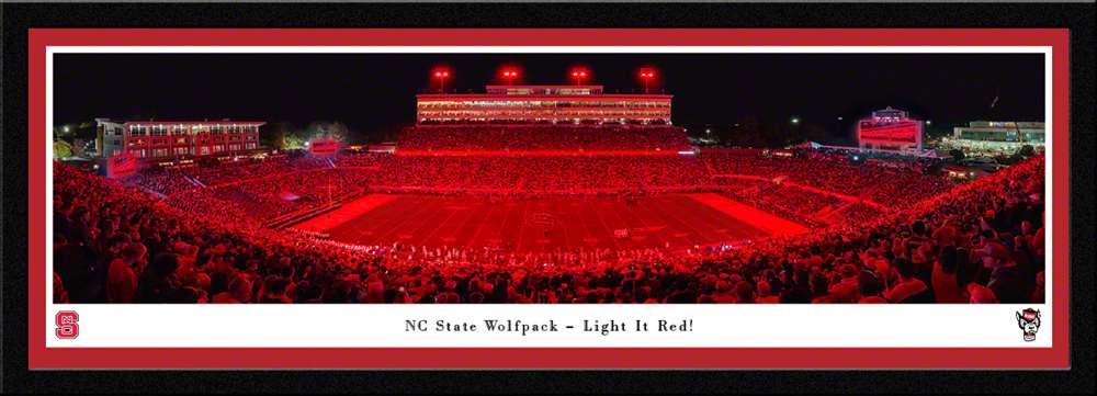 North Carolina State Wolfpack Football Panoramic Picture - "Light It Red" Carter-Finley Stadium Fan Cave Decor  Select Frame
