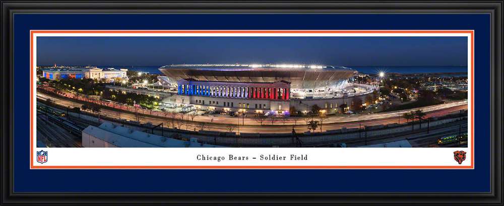 Soldier Field Panoramic Picture - Chicago Bears NFL Fan Cave Decor  Deluxe Frame