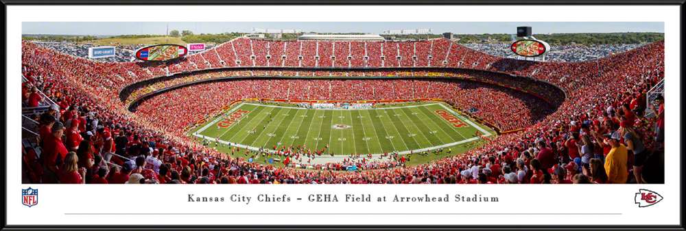 Kansas City Chiefs Panoramic Poster - Arrowhead Stadium NFL Fan Cave Decor  Standard Frame
