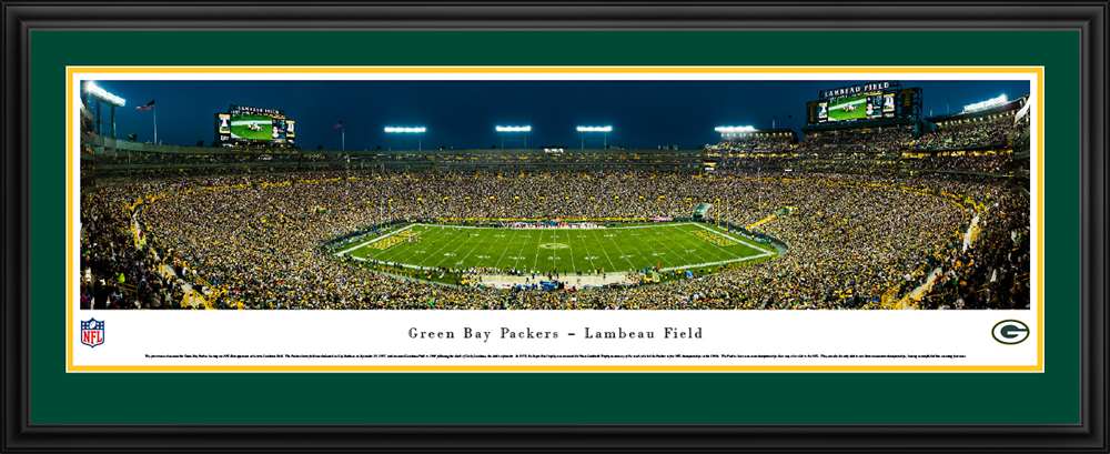 Green Bay Packers Panoramic Picture - Lambeau Field at Night  Deluxe Frame