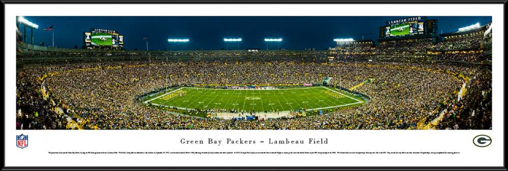 Green Bay Packers Panoramic Picture - Lambeau Field at Night  Standard Frame