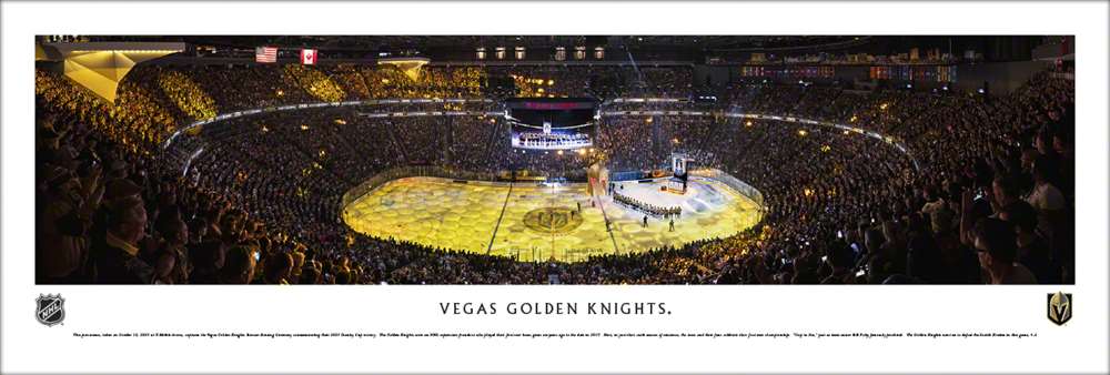 Vegas Golden Knights Banner Raising Fan Cave Decor - NHL T-Mobile Arena Panoramic Picture  Unframed