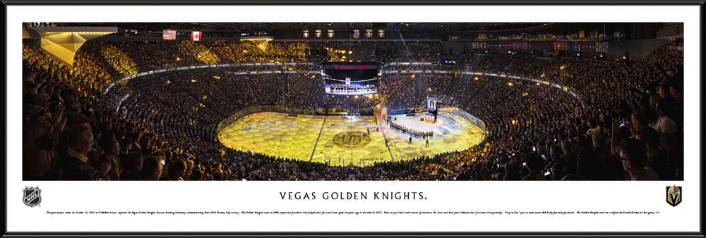 Vegas Golden Knights Banner Raising Fan Cave Decor - NHL T-Mobile Arena Panoramic Picture  Standard Frame