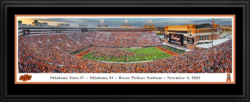 Oklahoma State Cowboys Field Storming Panoramic Picture - Boone Pickens Stadium Fan Cave Decor  Deluxe Frame