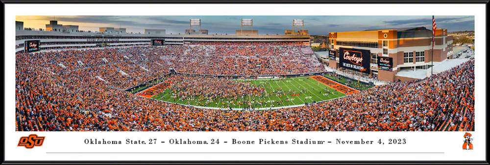 Oklahoma State Cowboys Field Storming Panoramic Picture - Boone Pickens Stadium Fan Cave Decor  Standard Frame