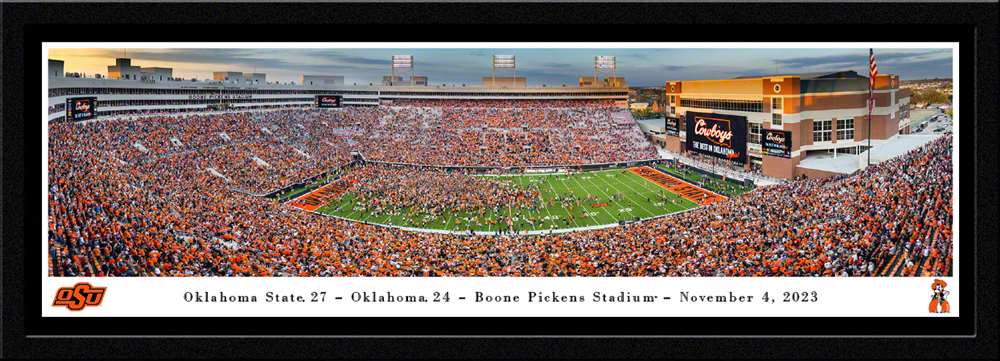Oklahoma State Cowboys Field Storming Panoramic Picture - Boone Pickens Stadium Fan Cave Decor  Select Frame