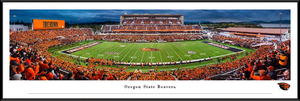 Oregon State Beavers Football Panoramic Picture - Reser Stadium Fan Cave Decor  Standard Frame