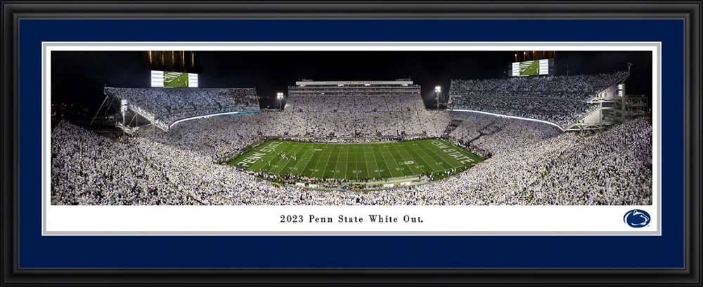 Penn State Nittany Lions Football Panoramic Picture - 2023 White Out at Beaver Stadium Fan Cave Decor  Deluxe Frame