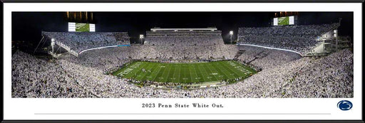 Penn State Nittany Lions Football Panoramic Picture - 2023 White Out at Beaver Stadium Fan Cave Decor  Standard Frame