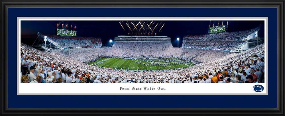 Penn State Nittany Lions Run Out Panoramic Picture - 2021 White Out at Beaver Stadium  Deluxe Frame