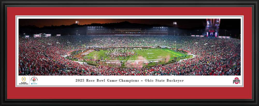 Ohio State Buckeyes 2025 Rose Bowl Champions Panorama Print - Deluxe Frame