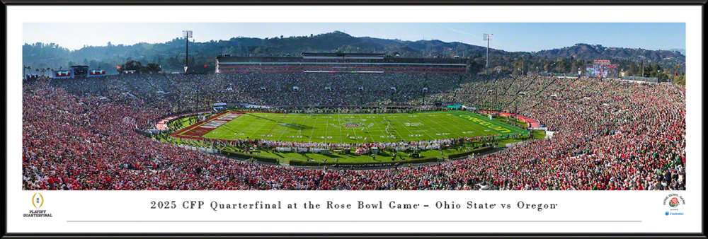Ohio State Buckeyes vs Oregon Ducks 2025 Rose Bowl Game Panorama Print - Standard Frame