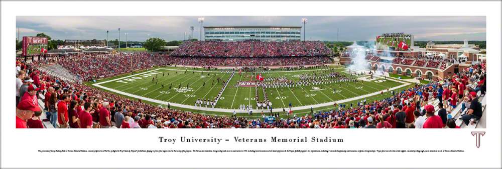 Troy Trojans Football Panorama - Veterans Memorial Stadium Fan Cave Decor  Unframed