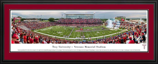 Troy Trojans Football Panorama - Veterans Memorial Stadium Fan Cave Decor  Deluxe Frame