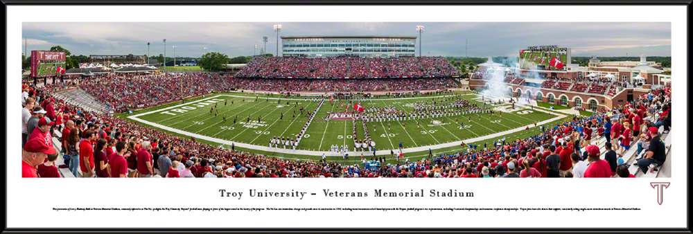 Troy Trojans Football Panorama - Veterans Memorial Stadium Fan Cave Decor  Standard Frame