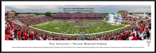 Troy Trojans Football Panorama - Veterans Memorial Stadium Fan Cave Decor  Standard Frame