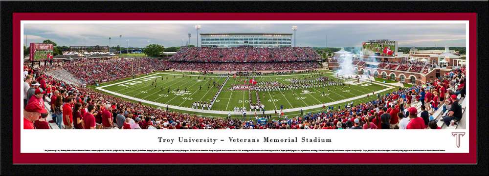 Troy Trojans Football Panorama - Veterans Memorial Stadium Fan Cave Decor  Select Frame