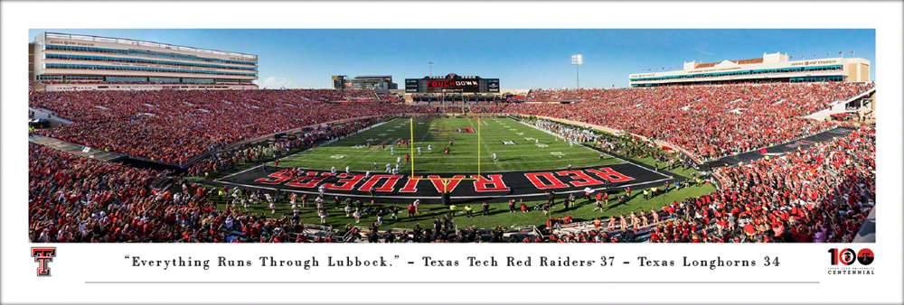 Texas Tech Red Raiders End Zone Football Panorama - Jones AT&T Stadium Fan Cave Decor  Unframed