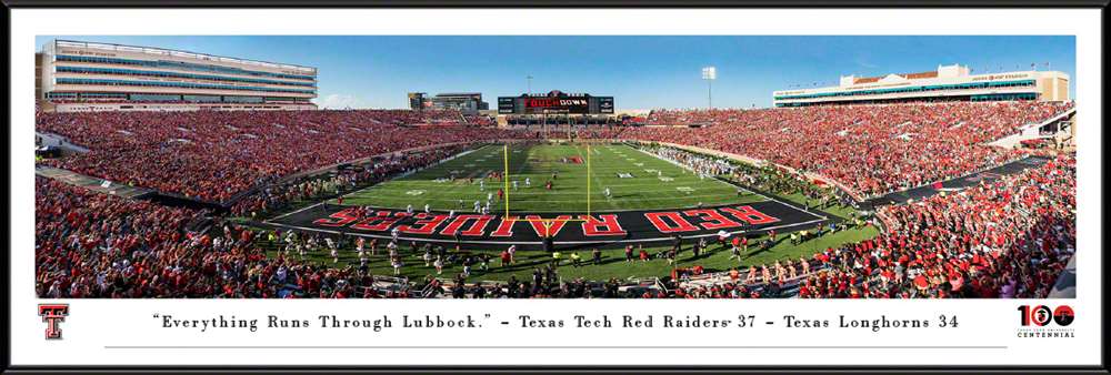 Texas Tech Red Raiders End Zone Football Panorama - Jones AT&T Stadium Fan Cave Decor  Standard Frame
