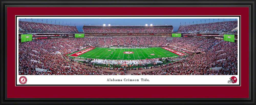 Alabama Crimson Tide Football Night Game Panoramic Picture - Bryant-Denny Stadium Fan Cave Decor  Deluxe Frame