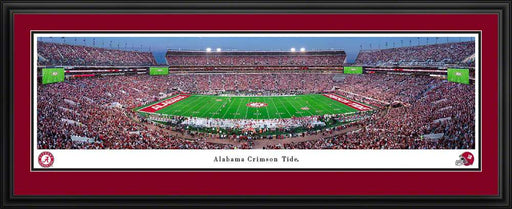 Alabama Crimson Tide Football Night Game Panoramic Picture - Bryant-Denny Stadium Fan Cave Decor  Deluxe Frame
