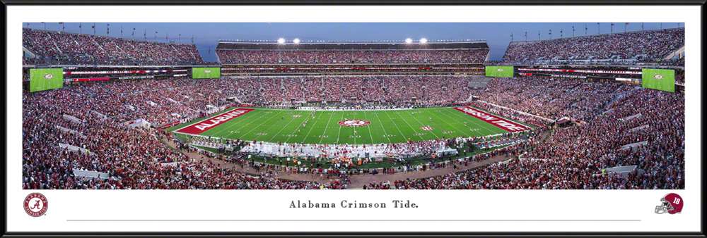 Alabama Crimson Tide Football Night Game Panoramic Picture - Bryant-Denny Stadium Fan Cave Decor  Standard Frame