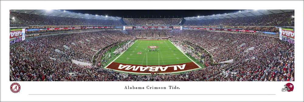 Alabama Crimson Tide End Zone Panoramic Picture - Night Game at Bryant-Denny Stadium Panoramic Picture  Unframed