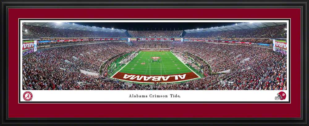 Alabama Crimson Tide End Zone Panoramic Picture - Night Game at Bryant-Denny Stadium Panoramic Picture  Deluxe Frame