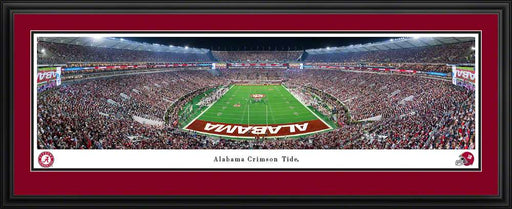 Alabama Crimson Tide End Zone Panoramic Picture - Night Game at Bryant-Denny Stadium Panoramic Picture  Deluxe Frame