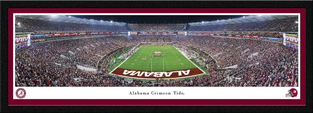Alabama Crimson Tide End Zone Panoramic Picture - Night Game at Bryant-Denny Stadium Panoramic Picture  Select Frame