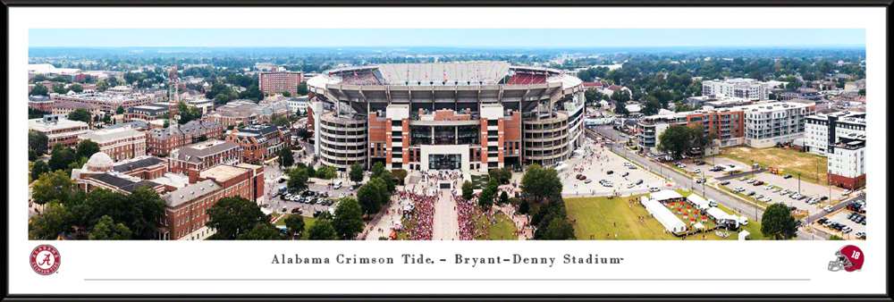 Alabama Crimson Tide Fan Cave Decor - Bryant-Denny Stadium Exterior Panoramic Picture  Standard Frame