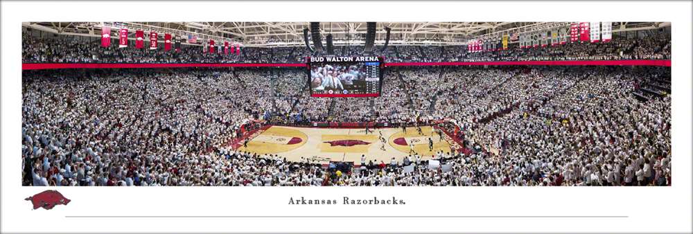 Arkansas Razorbacks Men's Basketball Panoramic Picture - Bud Walton Arena Fan Cave Decor  Unframed