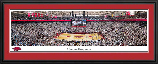Arkansas Razorbacks Men's Basketball Panoramic Picture - Bud Walton Arena Fan Cave Decor  Deluxe Frame