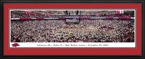 Arkansas Razorbacks Court Storming Panoramic Picture - Men's Basketball at Bud Walton Arena Fan Cave Decor  Deluxe Frame