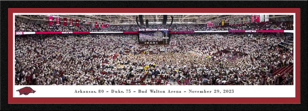 Arkansas Razorbacks Court Storming Panoramic Picture - Men's Basketball at Bud Walton Arena Fan Cave Decor  Select Frame