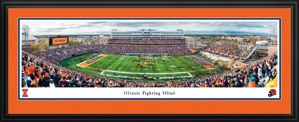 Illinois Fighting Illini Football Panoramic Picture - Memorial Stadium Fan Cave Decor  Deluxe Frame